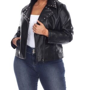White Mark Black Leather Jacket with Silver Studs